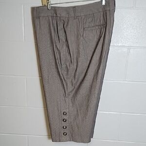 Flat Front Pinstripe Cotton Stretch Capris with Side Leg Detail Back Pockets